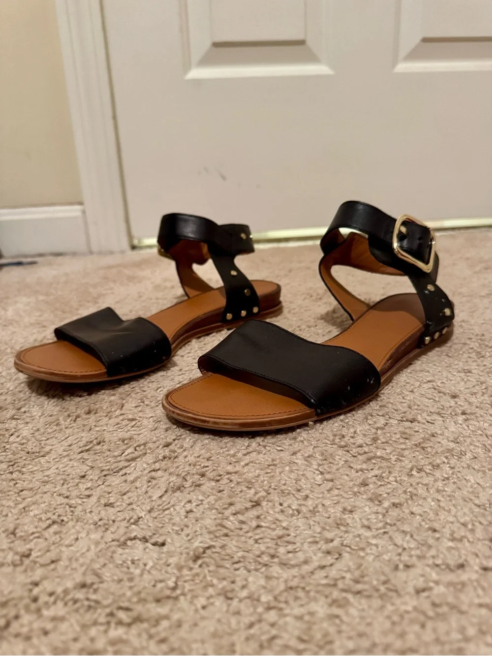 Franco Sarto Black and Tan Ankle-Strap Sandals